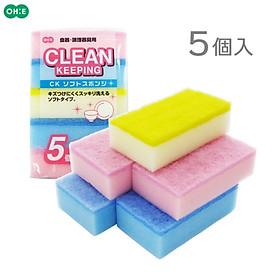 Set 05 miếng mút rửa chén bát Ohe, làm từ vải nilon không dệt giải pháp cho nhà bếp hiệu quả, đơn giản - nội địa Nhật Bản