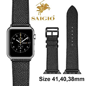 Dây Đồng Hồ Apple Watch 41mm 40mm 38mm, Chất Liệu Da Bê EPSOM Thảo Mộc Cao Cấp, Nhập Khẩu Từ Châu Âu, Dây Đeo Phong Cách Hiện Đại và Sang Trọng, Tương Thích Các Phiên Bản Series 9/8/7/6/5/4/3/2/1/SE/SE2 - Đen