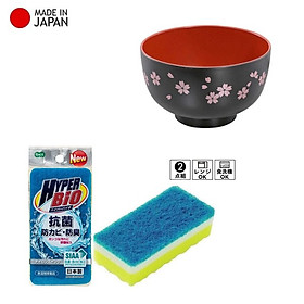 Combo bát nhựa tròn họa tiết hoa anh đào Ø11×6.5cm + miếng bọt biển nhà bếp - made in Japan