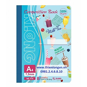 Sổ may dán gáy A4 - 320 trang; Klong 974 xanh biển