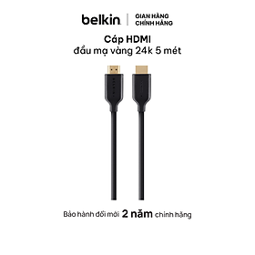 Cáp HDMI Belkin đầu mạ vàng 24k, 5 mét, tốc độ cao, Full HD - Hàng Chính Hãng - F3Y021bt5M