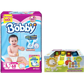 Tã Dán Bobby Êm Mềm Khô Thoáng L68 (68 Miếng) - Tặng 1 hộp đồ chơi pop-up animal