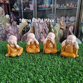 Mua Bộ 04 tượng Tứ Không mẫu áo nâu size 10cm - tặng kèm 10 xu vàng mini may mắn