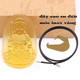 Mặt Phật Bất động minh vương thuỷ tinh vàng 3.6 cm kèm móc và vòng cổ dây cao su đen, Mặt Phật bản mệnh