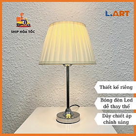 Mua Đèn ngủ trang trí đèn bàn làm việc kim loại bạc mạ sơn chống rỉ có nút điều chỉnh sáng DBK007