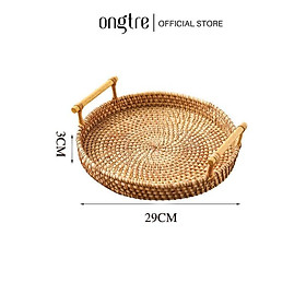 Khay mây tròn có tay cầm ONGTRE đựng đồ, trang trí tiệc, decor chụp ảnh sản phẩm