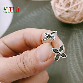 BÔNG TAI NỮ INOX HOA MÀU ĐEN KHÔNG ĐEN KHÔNG GỈ SÉT