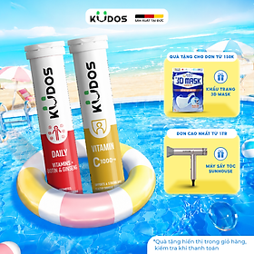 Combo Thực phẩm bảo vệ sức khỏe KUDOS DAILY VITAMINS PLUS BIOTIN & GINSENG + KUDOS VITAMIN C 1000MG (20 viên/tuýp)