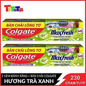 Combo 2 tuýp kem đánh răng colgate maxfresh trà xanh + tặng bàn chải đánh răng 230 gram