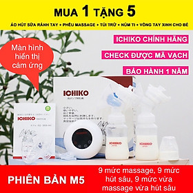 Máy Hút Sữa Điện Đôi ICHIKO Nhật Bản M5 (Massage, Kích sữa ,Vắt Kiệt) 9 cấp độ bảo hành 12 tháng (kèm quà tặng)