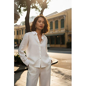 Áo Sơ Mi Linen Tay Dài Trắng Mộc Trà Thời trang thiết kê Hity TOP171