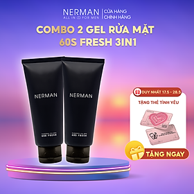 Gel rửa mặt ngăn ngừa mụn Nerman Nano Curcumin 60s Fresh dành riêng cho nam làm sạch sâu, ngăn ngừa vi khuẩn gây mụn 100ml - combo 2 chai