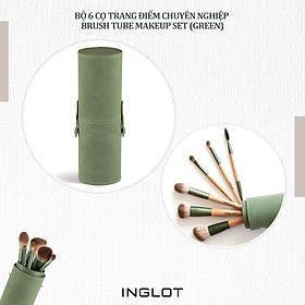 Hình ảnh Bộ 6 Cọ trang điểm chuyên nghiệp kèm hộp đựng có nắp - xanh Green Tube Makeup INGLOT