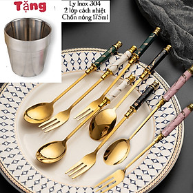 Bộ 6 Thìa Dĩa Sứ Xương Xanh Hàng Cao Cấp nhiều màu ( Tặng ly inox chống nóng )