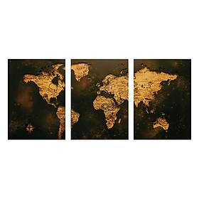 Bộ 3 Tranh Canvas World Map (Mẫu 2) - W95