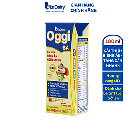 Sữa uống dinh dưỡng Oggi BA váng sữa 180ml giúp bé tăng cân nhanh , ngừa biếng ăn - VitaDairy - 1 lốc