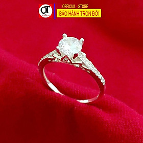 Nhẫn nữ bạc ổ cao gắn đá kim cương nhân tạo 6ly phong cách thời trang trang sức Bạc Quang Thản – QTNU67