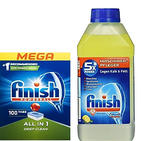 Combo hộp viên rửa bát finish allin1 và chai nuớc vệ sinh máy rửa bát Chén