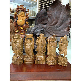 Bộ tượng ngũ vị thần tài bằng gỗ bách xanh thơm nức kt cao 20cm