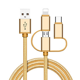 Dây Sạc Nhanh 3 Trong 1 Bọc Nylon Cho Iphone Android Type C