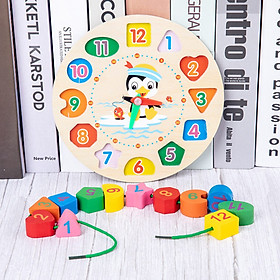 Bộ đồ chơi đồng hồ bằng gỗ cho bé làm quen với chữ số và hình khối – SDC006