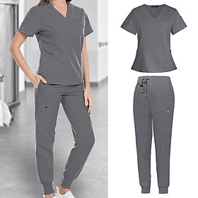 Men Women Scrubs Set, Nurse Work Clothing Nursing Uniform Unisex Shrink Resistant Stylish Soft for Beauty Center V Neck Tops and Scrub Pants