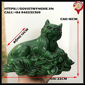 Mua  Mèo phong thủy  Tượng đá con Mèo cát tường trang trí phong thủy bàn làm việc - Dài 22cm - Màu xanh lục bích