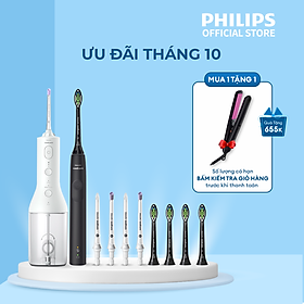 Bộ bàn chải điện Philips HX3671 54 + 4 đầu thay thế HX6064 96 + máy tăm