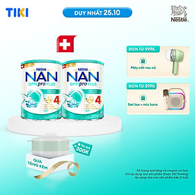 Bộ 2 lon Sữa bột Nestlé NAN OPTIPRO PLUS 4 800g/lon với 5HMO Giúp tiêu hóa tốt & Tăng cường đề kháng + Tặng Bộ xửng hấp 2 ngăn Inochi (Bé 2-6 tuổi)