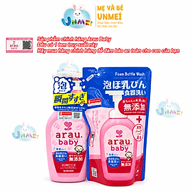 Combo Nước Rửa Bình Arau Baby Chai 500ml và Túi 450ml + Tặng 01 Cọ Rửa Bình Của Nhật