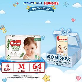 Tã Dán Siêu Cao Cấp Huggies Platinum Naturemade M64 (64 Miếng)