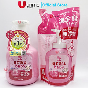 Sữa Tắm, Gội Thảo Mộc Dạng Bọt Cho Trẻ Em Arau Baby bình 450ml túi 400ml