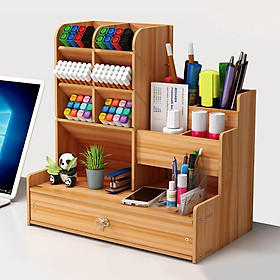 Mua Hộp bút để bàn  kệ đựng bút nhiều ngăn BIBOTOYHB14 bằng gỗ phong cách thời trang sang trọng  dùng trang trí bàn làm việc và để được nhiều đồ dùng văn phòng - Tặng 1 móc khóa khung hình thời trang