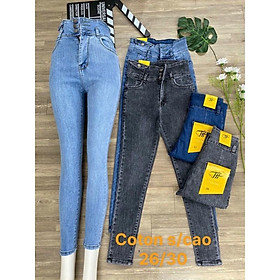 Quần jean nữ lưng siêu cao Lê huy fashion co giãn form dáng ôm túi nắp, 3 nút Ms 9270