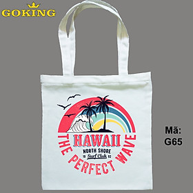 Túi xách tote, HAWAII, mã G65. Quà tặng cao cấp cho gia đình, nam nữ cặp đôi, hội nhóm, doanh nghiệp - Trắng