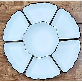 Bộ Bát Đĩa Gốm Sứ Cao Cấp, Hoa Mặt Trời Thắp Hương, Cúng Gia Tiên Hoa Thủy Tiên Full Set Đĩa 1 Tô + 6 Đĩa To LOẠI 1 - HÀNG CHÍNH HÃNG MINIIN