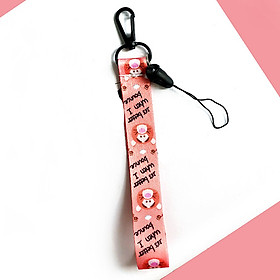 Móc khóa dây Strap dây vải ngắn hình con hổ -hồng cam