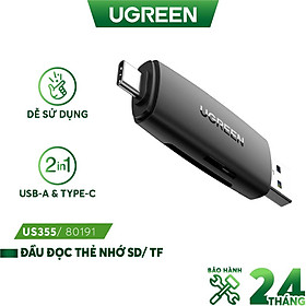 Đầu đọc thẻ nhớ SD,TF 2 trong 1 UGREEN 80191 USB-A và Type-C - Hàng nhập khẩu chính hãng