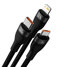 Cáp sạc nhanh 3 đầu Baseus Flash Series 2 Fast Charging Data Cable USB to M+L+C 100W (Hàng chính hãng)
