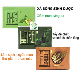 {Tặng túi lưới tạo bọt} Combo 3 xà bông thanh trị mụn lưng, giảm thâm nám của Sinh Dược, Xà bông thảo mộc, 100% xà phòng thiên nhiên làm sạch sâu giảm viêm, mụn ửng đỏ, kết hợp tinh dầu tràm sát khuẩn và sạch da tối ưu, hạn chế nhờn gây mụn cơ thể