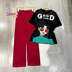 Set Bộ Thun Cô Gái M3 Oversize Tay Lửng Dáng Rộng Phối Quần Thun Gân Ống Rộng Ulzzang - MM