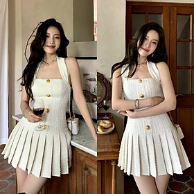 ĐẦM 2 DÂY YẾM ÔM BODY TRẮNG XÒE XẾP LY VÁY CHỮ A ĐI TIỆC ĐI CHƠI DẠO PHỐ NOEL GIÁNG SINH