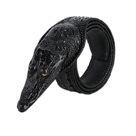 Dây nịt nam da cá sấu Huy Hoàng nguyên con lớn đầu cá sấu màu đen HP4252