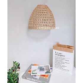 Đèn nón thấp, đèn cói thưa đan tự nhiên, đèn treo trang trí nhà cửa, đèn decor độc lạ