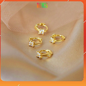 Hoa tai bạc nữ, bông tai bạc ý S925 mạ vàng kiểu dáng Hàn Quốc nhỏ xinh 10mm đính đá cao cấp