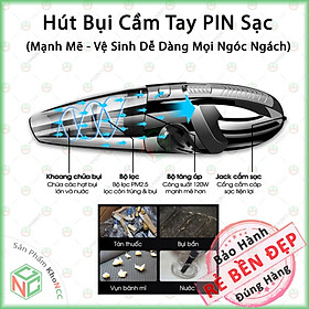 (Pin Sạc) Máy Hút Bụi Mini Cầm Tay Không Dây KhoNCC Hàng Chính Hãng - Hút Mọi Ngóc Ngách Vệ Sinh Sạch Sẽ Oto Xe Hơi Của Bạn - KLM-MHBCTOBW