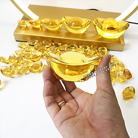 Mua Thỏi vàng phong thủy phát tài may mắn tụ bảo bằng pha lê để bàn thờ thần tài kích thước3-4-6-8-10cm