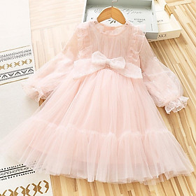 Váy công chúa bé gái 3-9 tuổi đính nơ và kim sa, Đầm dự tiệc cho bé điệu đà đáng yêu