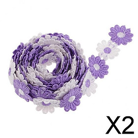 2xDaisy Flowers Trim Ribbon DIY Sewing Crafts Lace Trimmings Purple White