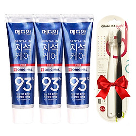 Bộ 3 Kem đánh răng MEDIAN Dental IQ 93% (Màu Xanh Dương) +Tặng Vỉ Đôi Bàn Chải Okamura Asahi